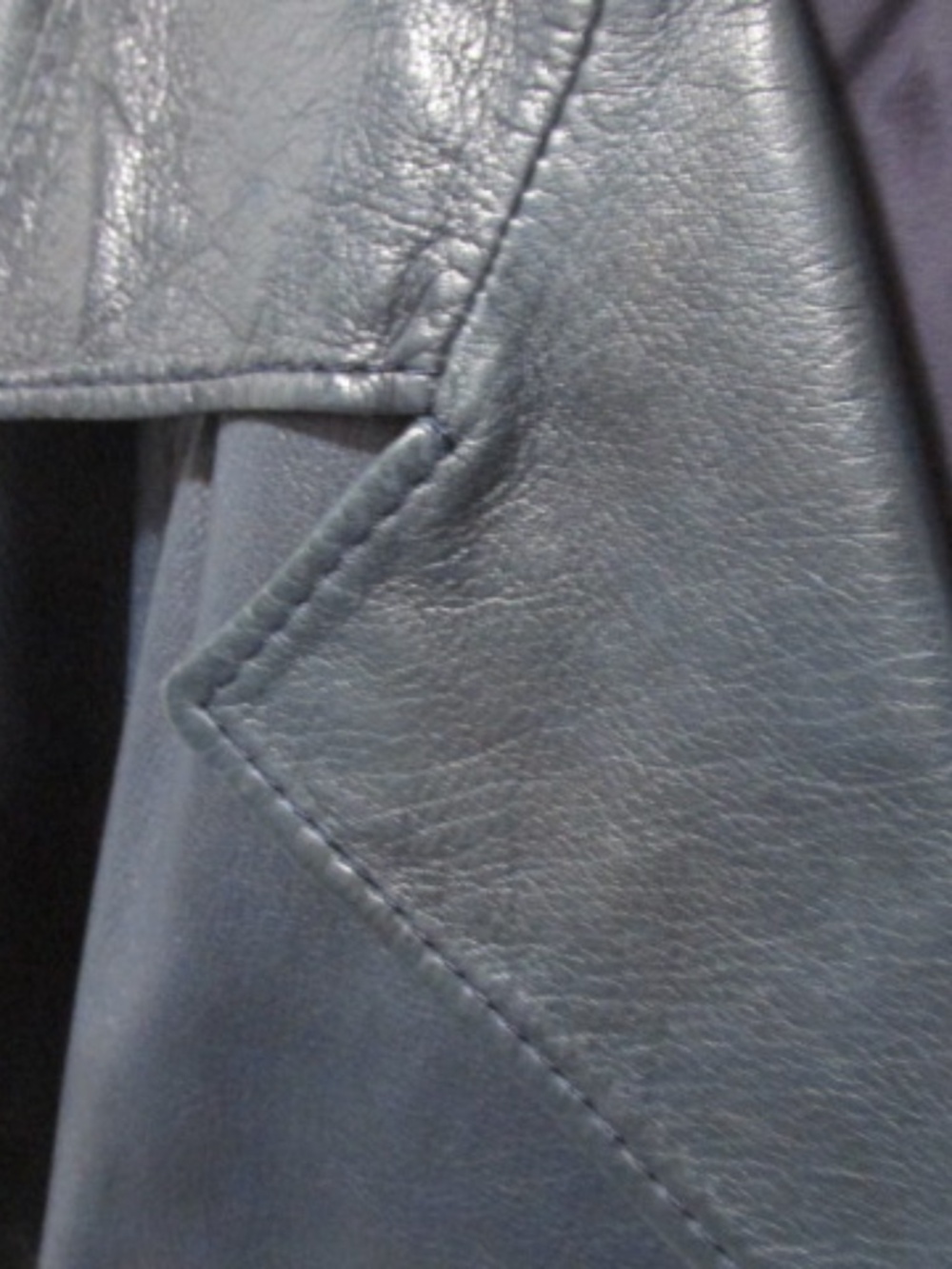 Pancaldi VTG Navy Open Front Belted Leather Jacket, Size XL - Picture 6 of 11